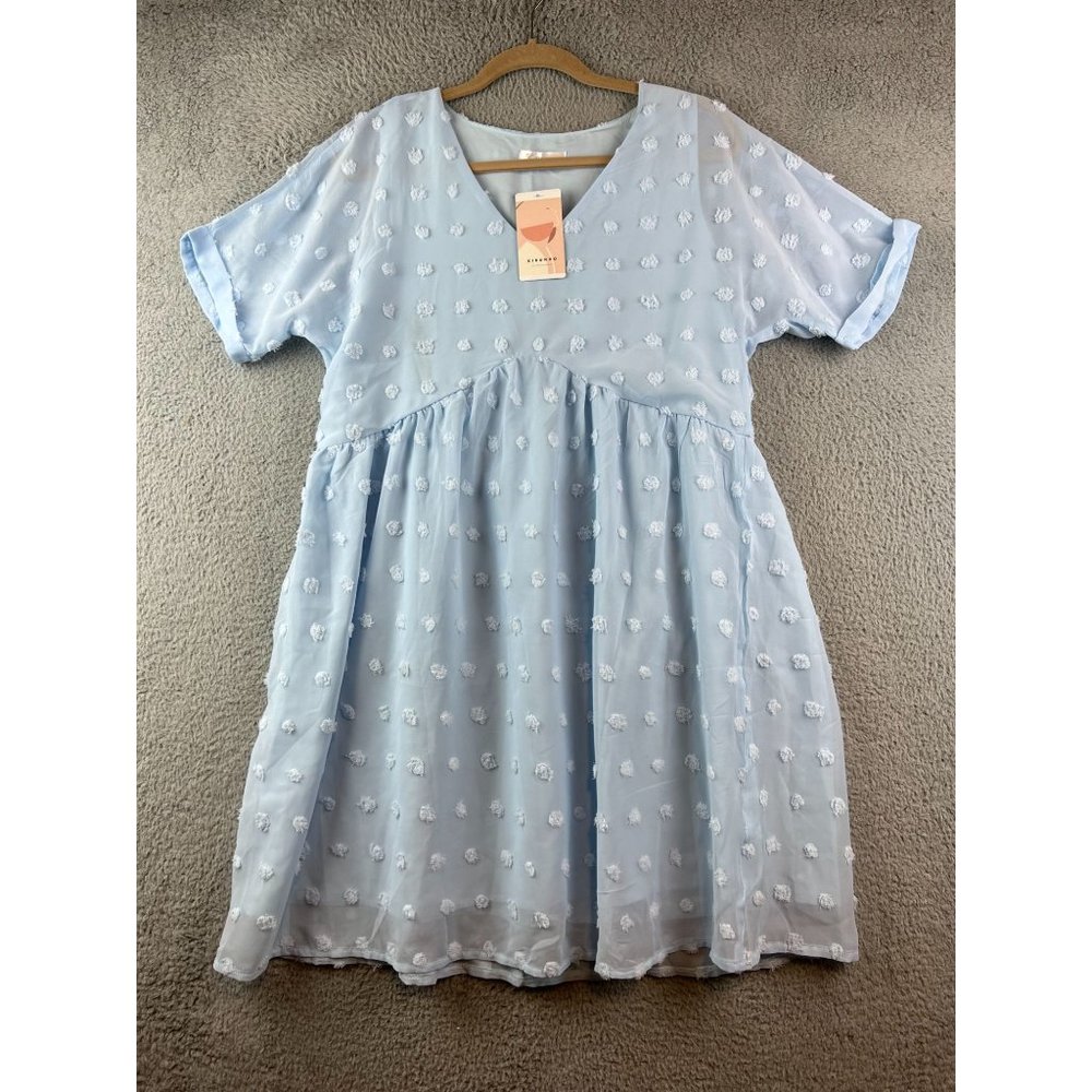 New KIRUNDO Blue V-Neck Flowy Dress Swiss‎ Dot size M